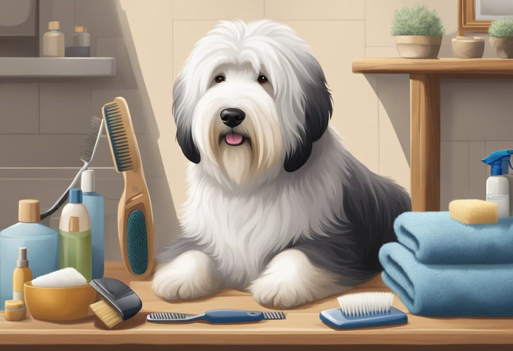 grooming an old english sheepdog